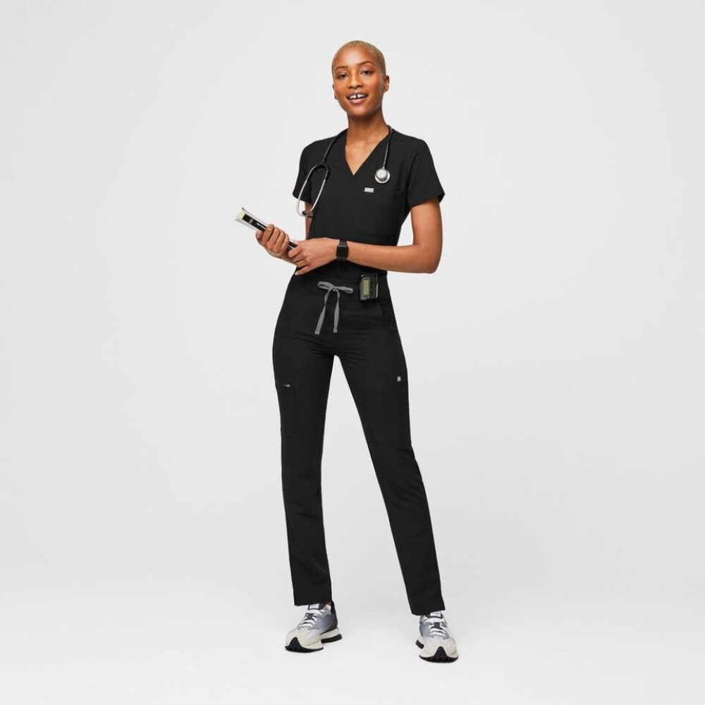 Black FIGS High Waisted Yola™ Skinny Scrub Pants